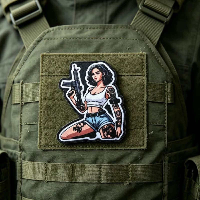 Parche táctico de chica tatuada con velcro para mochila - imagen 4