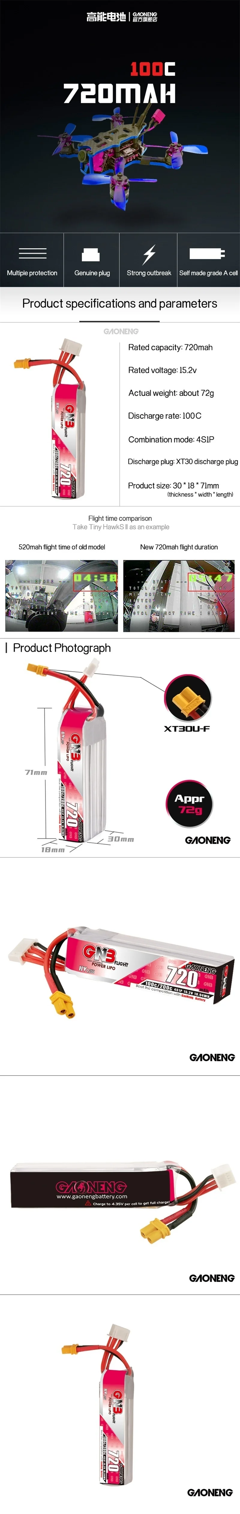 Batería GAONENG GNB 720mAh 4S HV para drones FPV