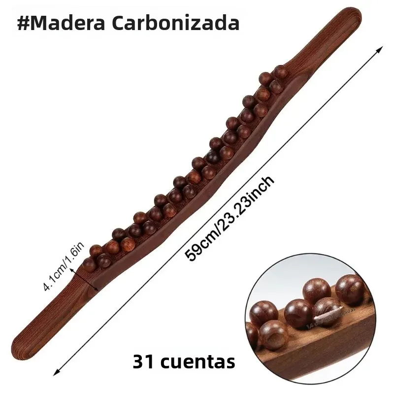 Barra masaje madera drenaje linfático alivio cervical y lumbar - imagen 4