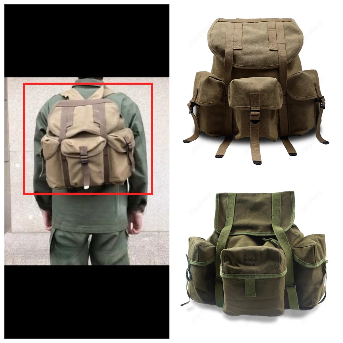 M14 Mochila táctica de lona estilo WWII kaki retro, gran capacidad - imagen 4