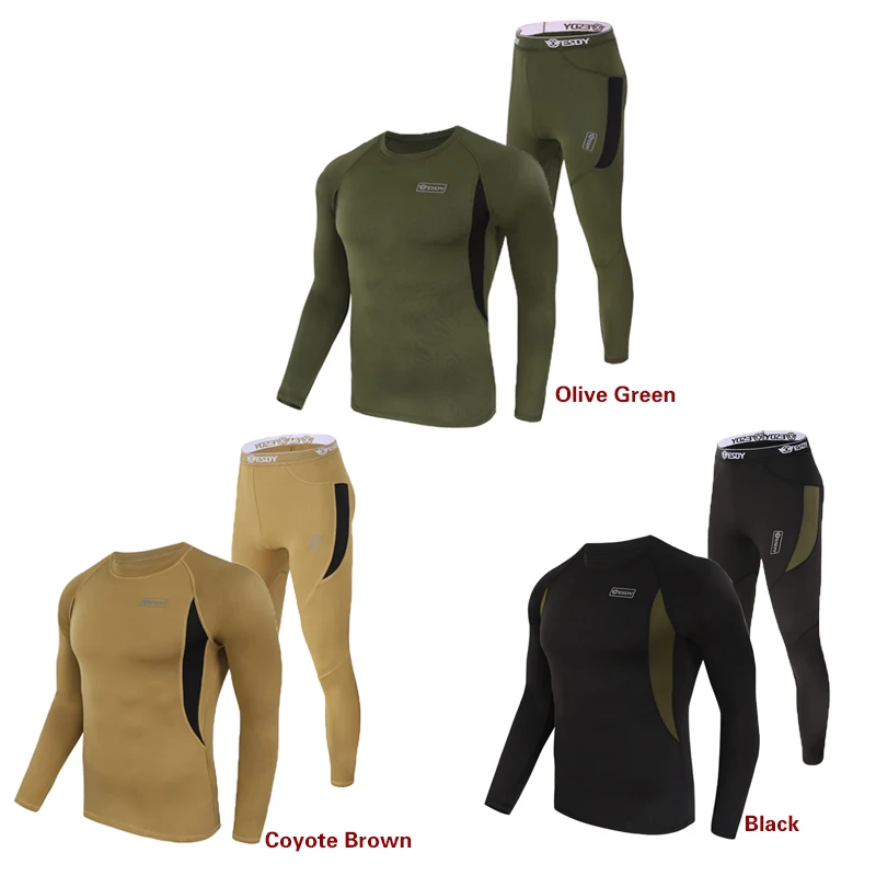 ESDY Ropa interior térmica táctica de lana negra, secado rápido - imagen 5