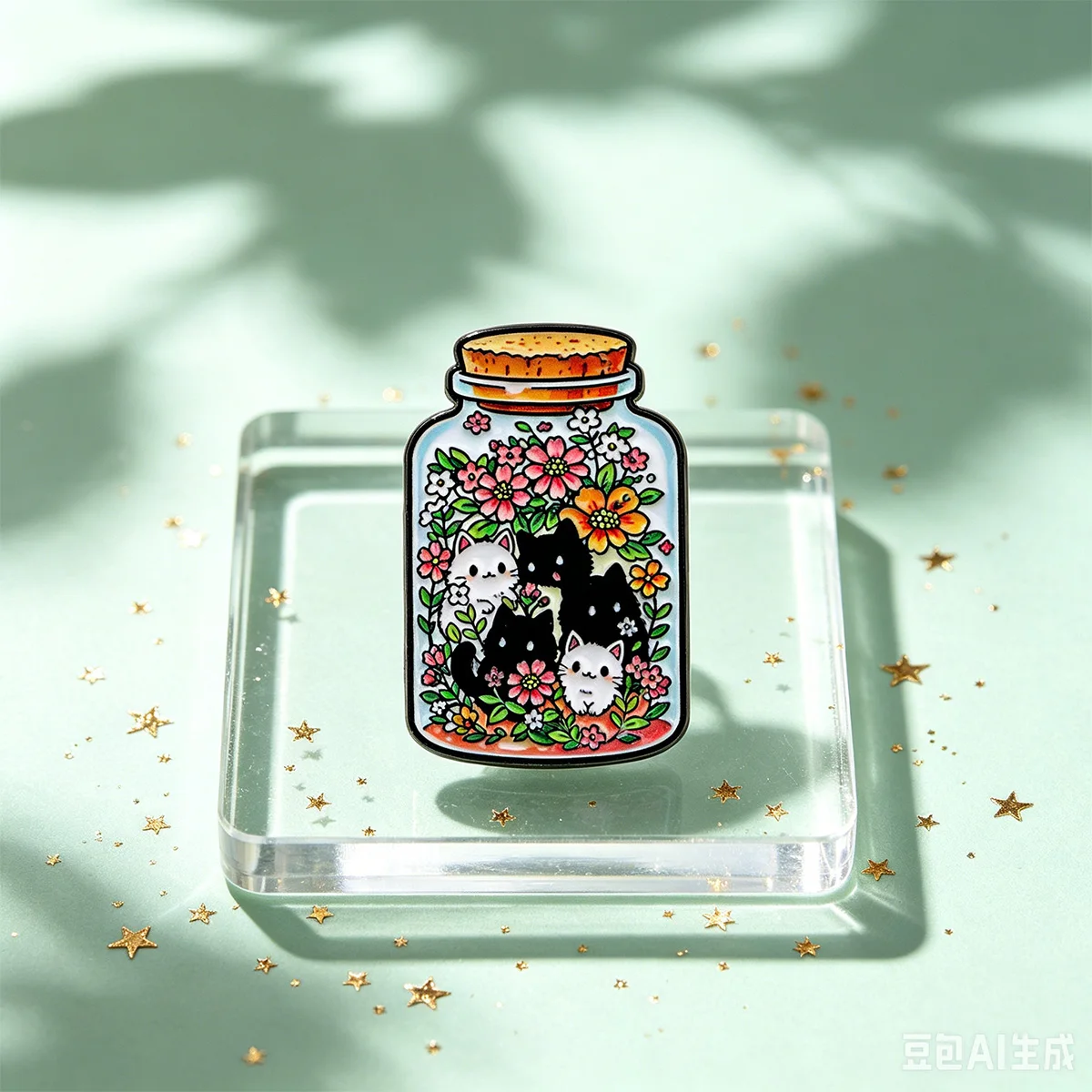 Pin esmalte gato floral de metal – para mochilas y sombreros - imagen 2