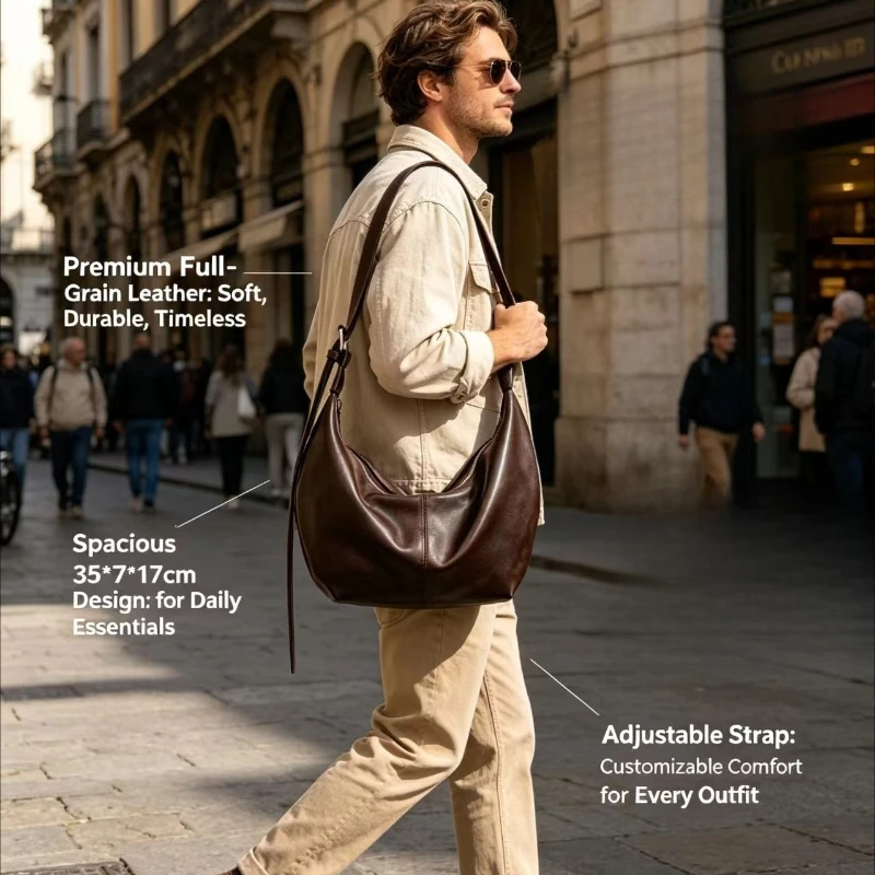 Bolso Dumpling bandolera media luna mujer cuero esmerilado hombro - imagen 4