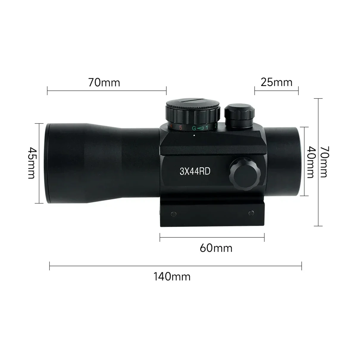 Mira táctica 3x44 con punto rojo y verde para airsoft y caza
