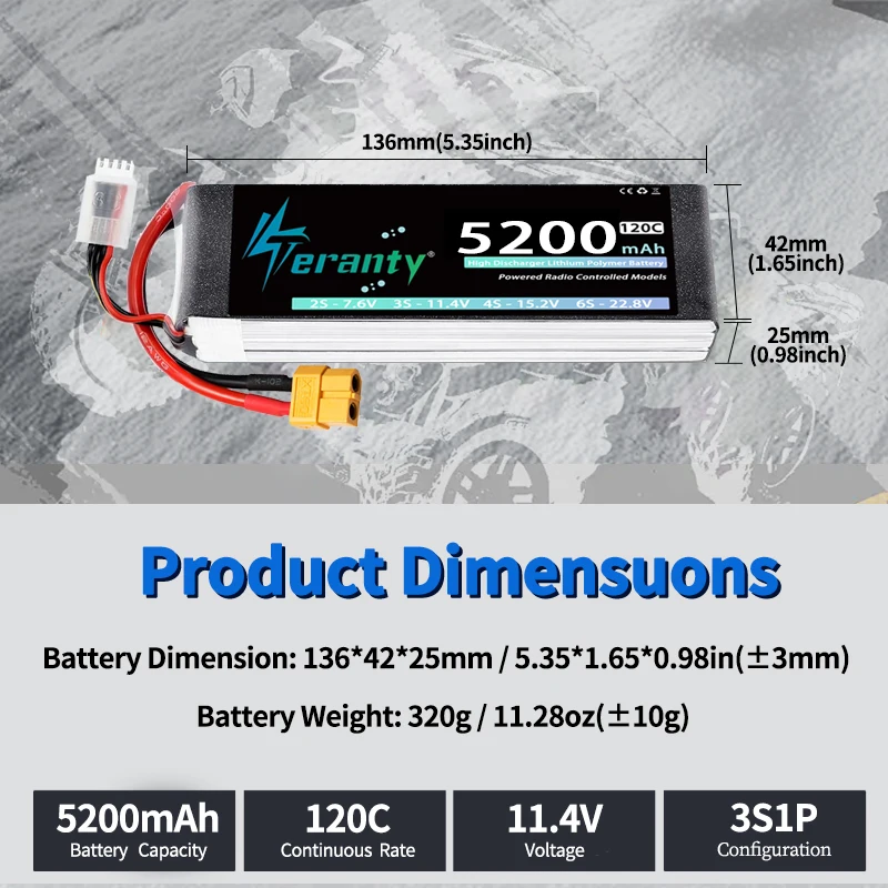 TERANTY batería LiPo para RC con conectores XT60 XT90