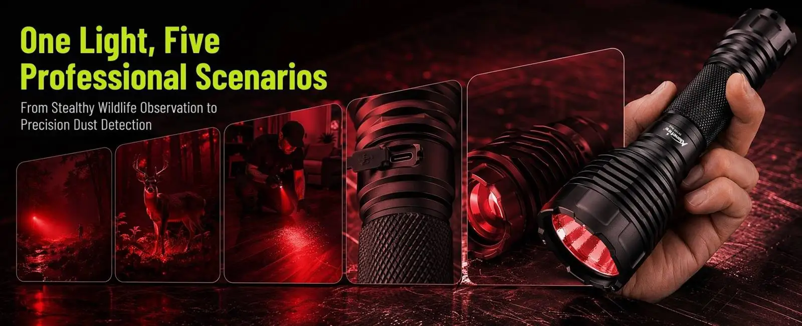Linterna LED de luz roja en uso nocturno