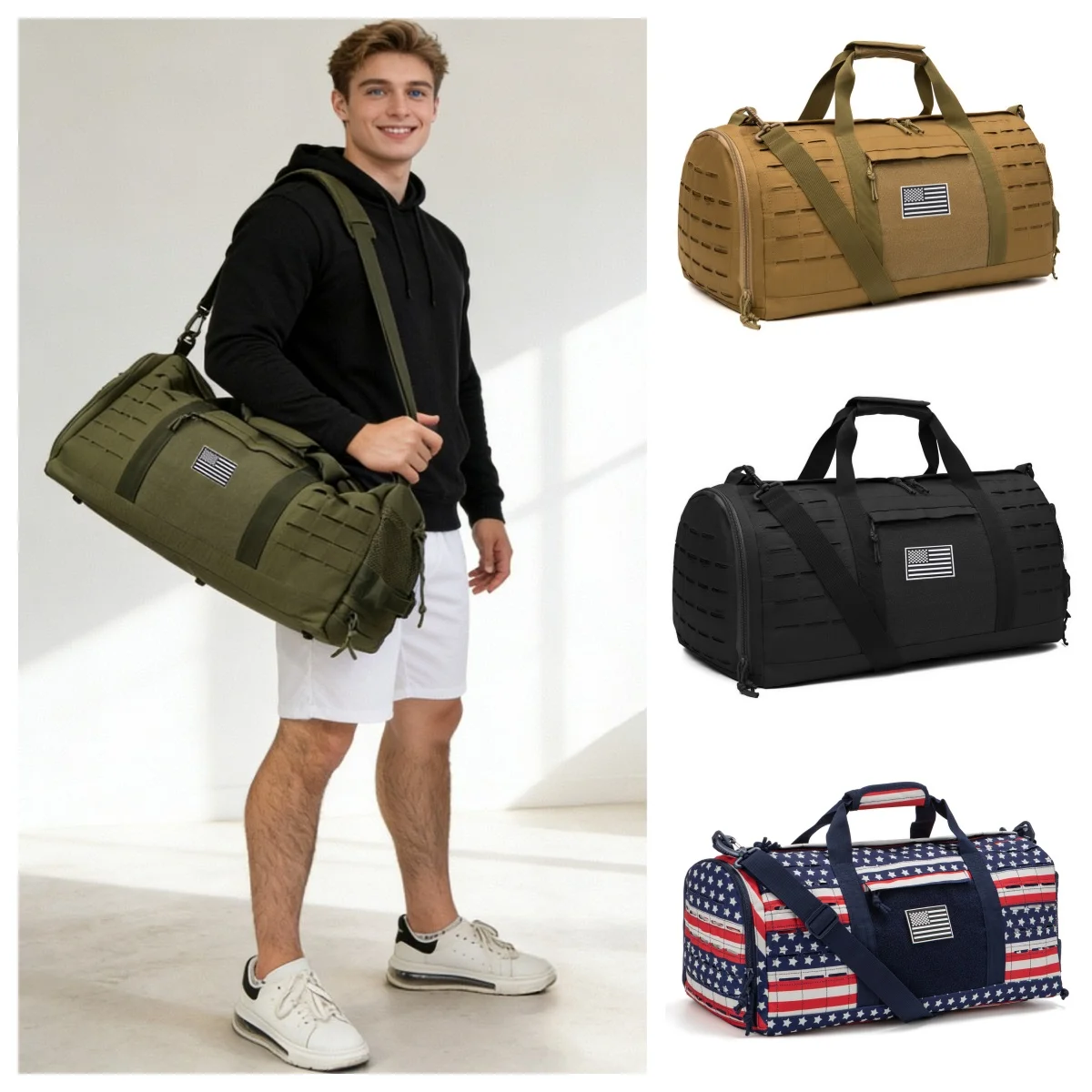 Bolsa táctica deportiva con compartimento para zapatos y viaje