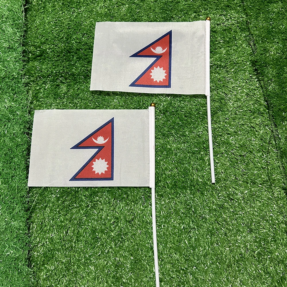 Bandera Nepal de mano en poliéster para deportes y decoración