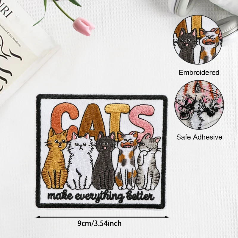 Parche bordado termoadhesivo gatos lo mejoran todo para ropa y gorra