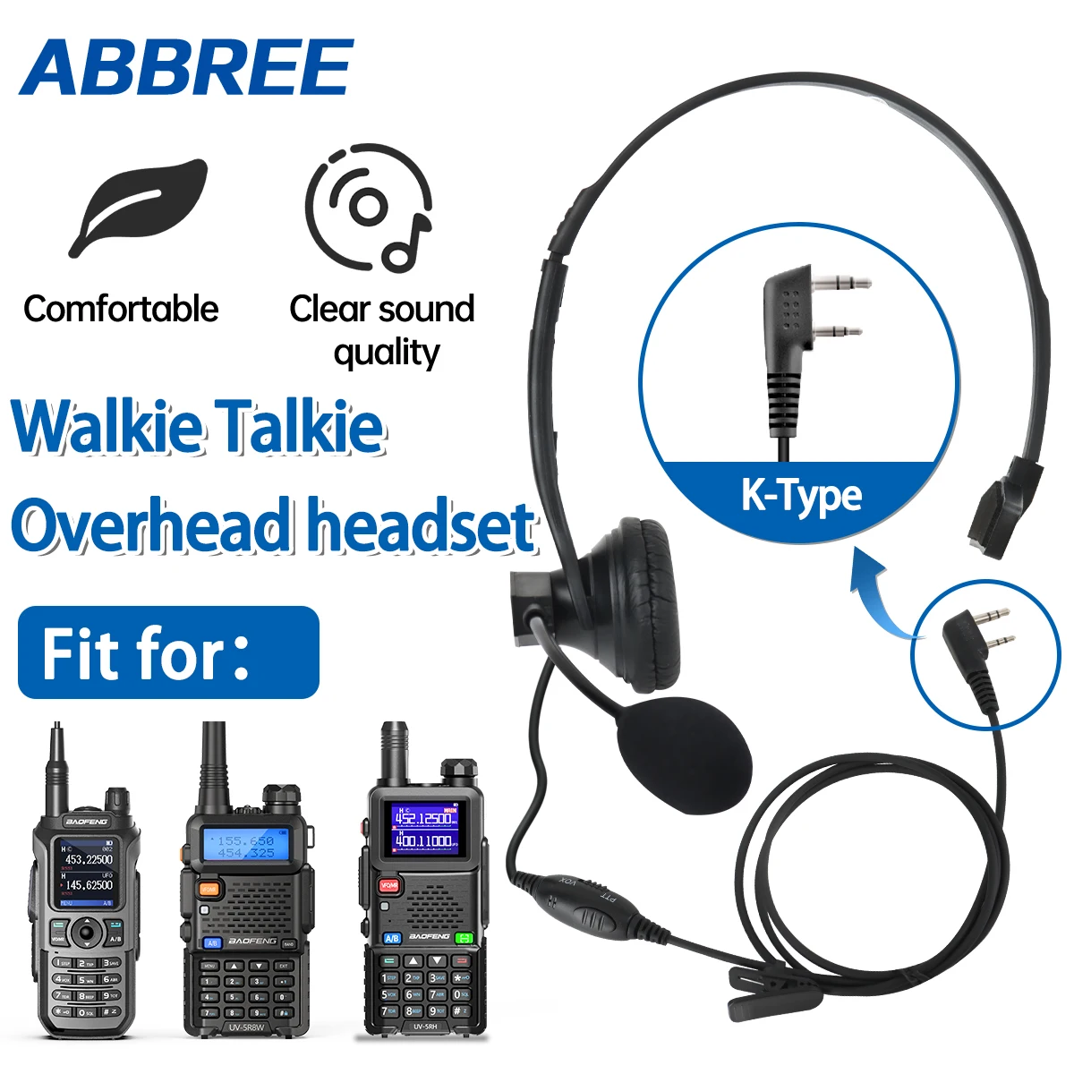 ABBREE Auricular táctico PTT compatible Baofeng Quansheng - imagen 2