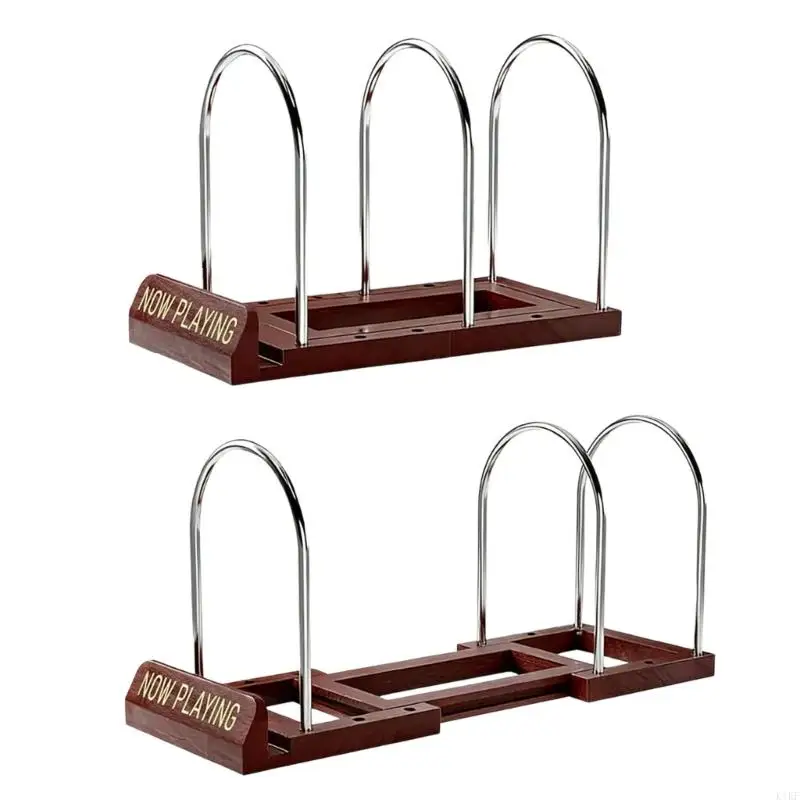 Porta discos vinilo de madera con herrajes metálicos vertical - imagen 5