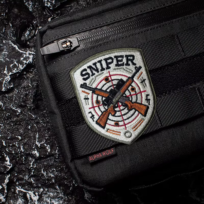 Parche táctico bordado SNIPER escudo militar rifles cruzados, velcro - imagen 4