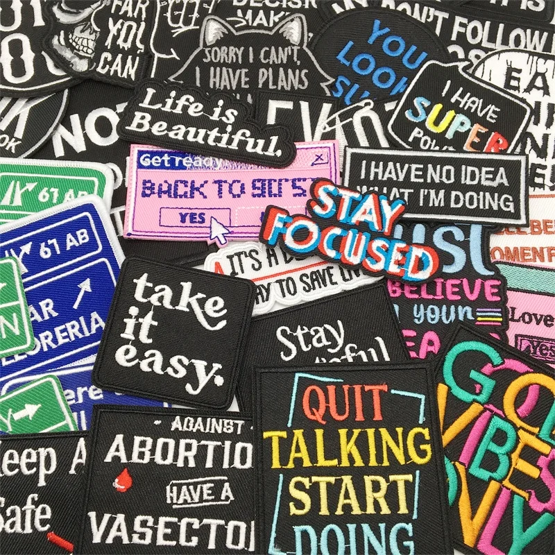 Parche bordado termoadhesivo letras eslogan negro para ropa - imagen 3