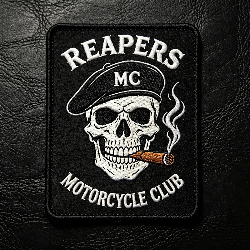 Parche termoadhesivo bordado calavera fumadora MC Club para chaqueta - imagen 4