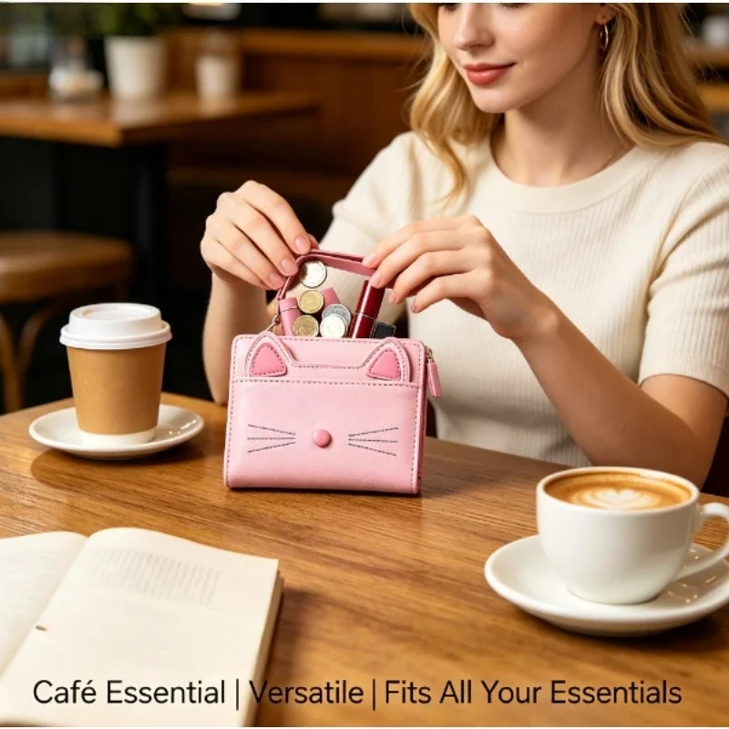 Monedero mini para mujer con gatos, tarjetero y doble cierre - imagen 5