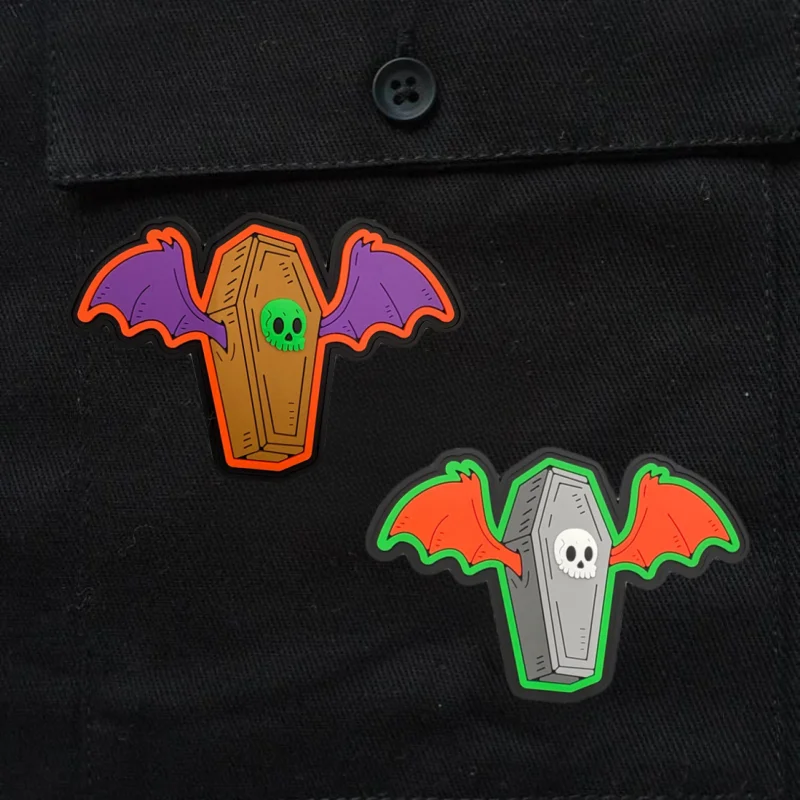 Parche morale calavera murciélago luminescente Velcro para chaleco y mochila - imagen 3