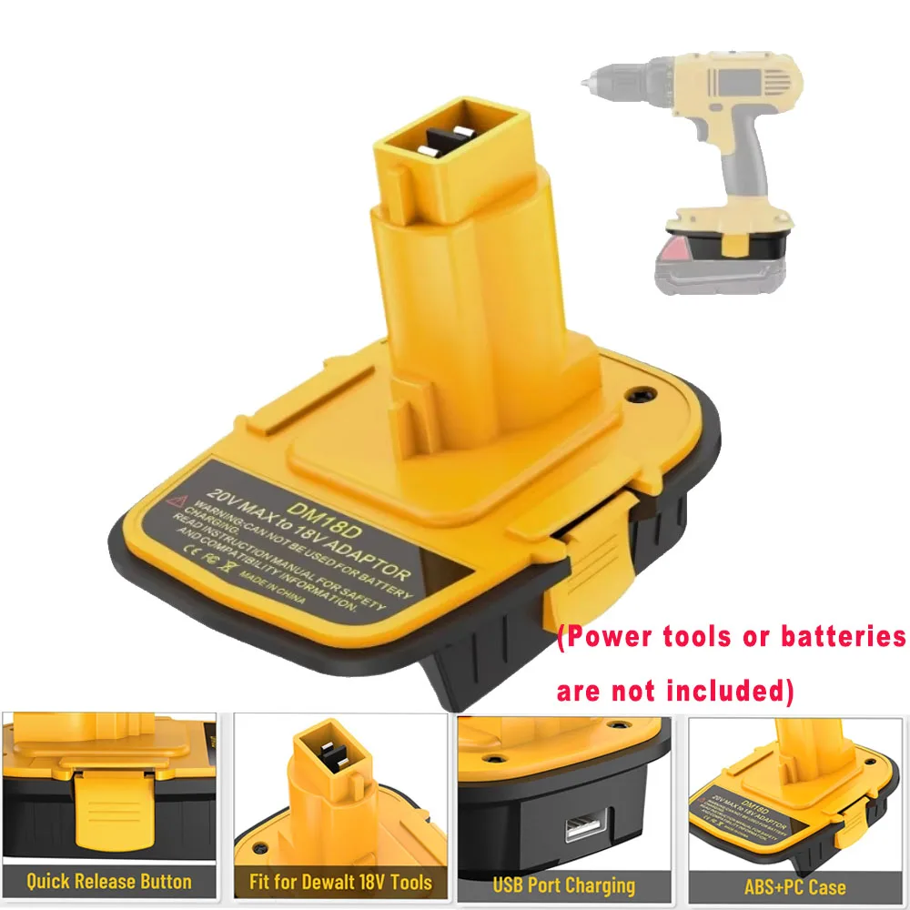 Adaptador DM18D conectado a herramienta DeWalt 18V