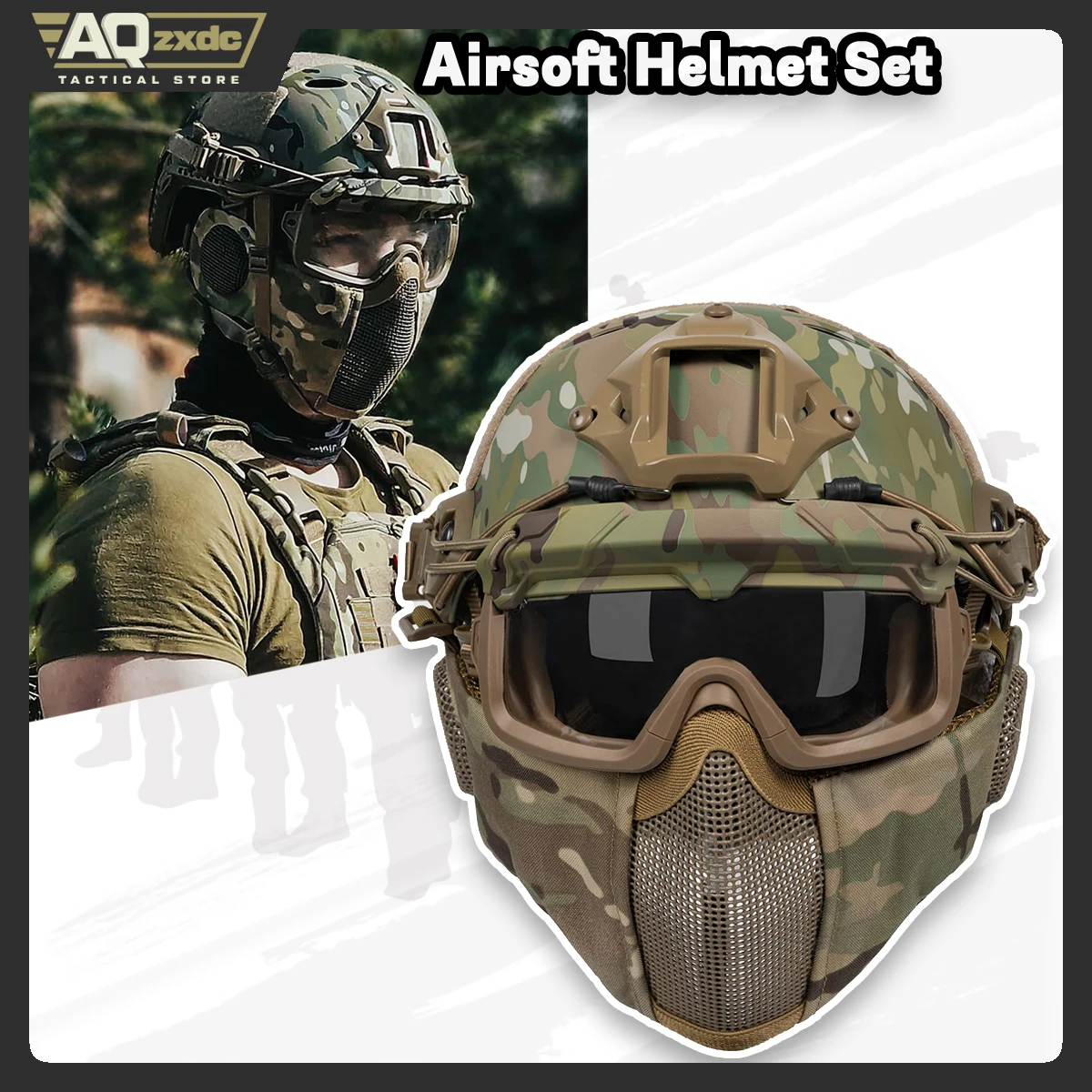 Casco con gafas de protección integradas
