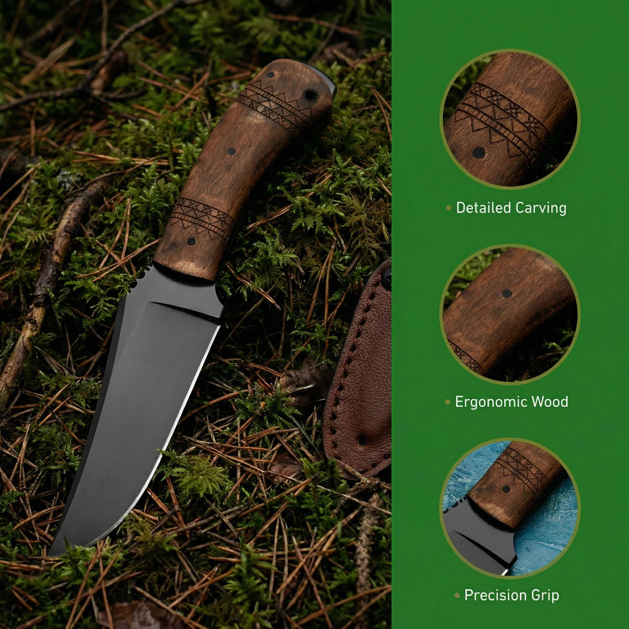 Cuchillo fijo para exteriores con funda táctica de emergencia - imagen 4