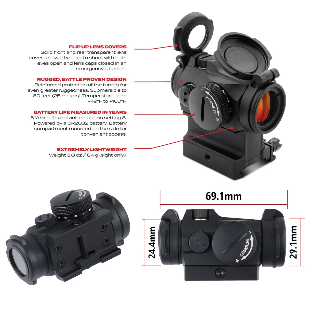 Mira óptica reflex AIMP 2MOA con montura rápida UNITY para riel Picatinny - imagen 3