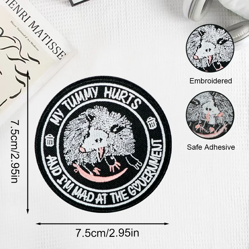 Parche bordado termoadhesivo opossum punk para gorra y ropa - imagen 4