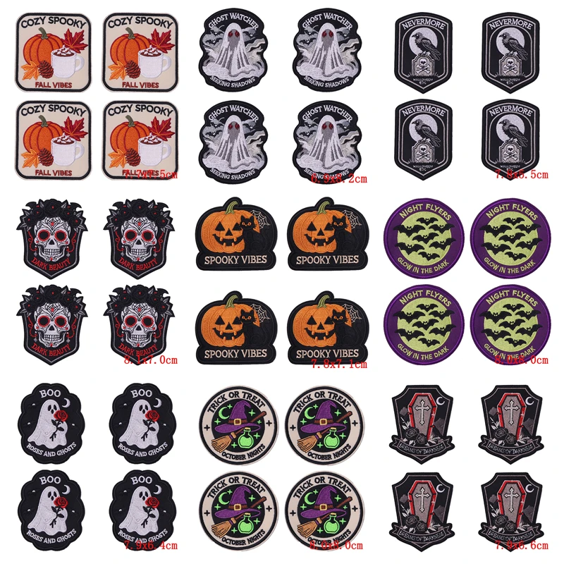 Parches bordados termoadhesivos de Halloween con diseños góticos