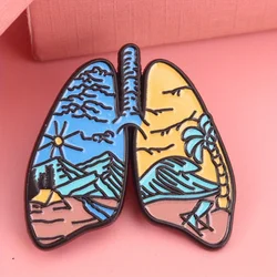 Pin esmaltado pulmón anatómico montaña y cielo para la respiración