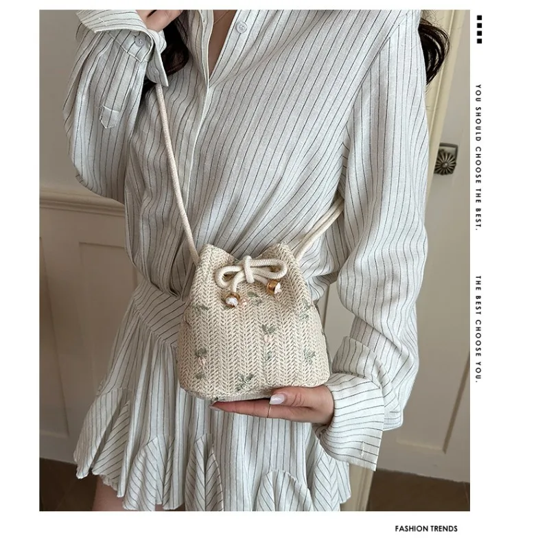 Bolso bandolera tipo cubo de cordón tejido paja para mujer verano - imagen 5