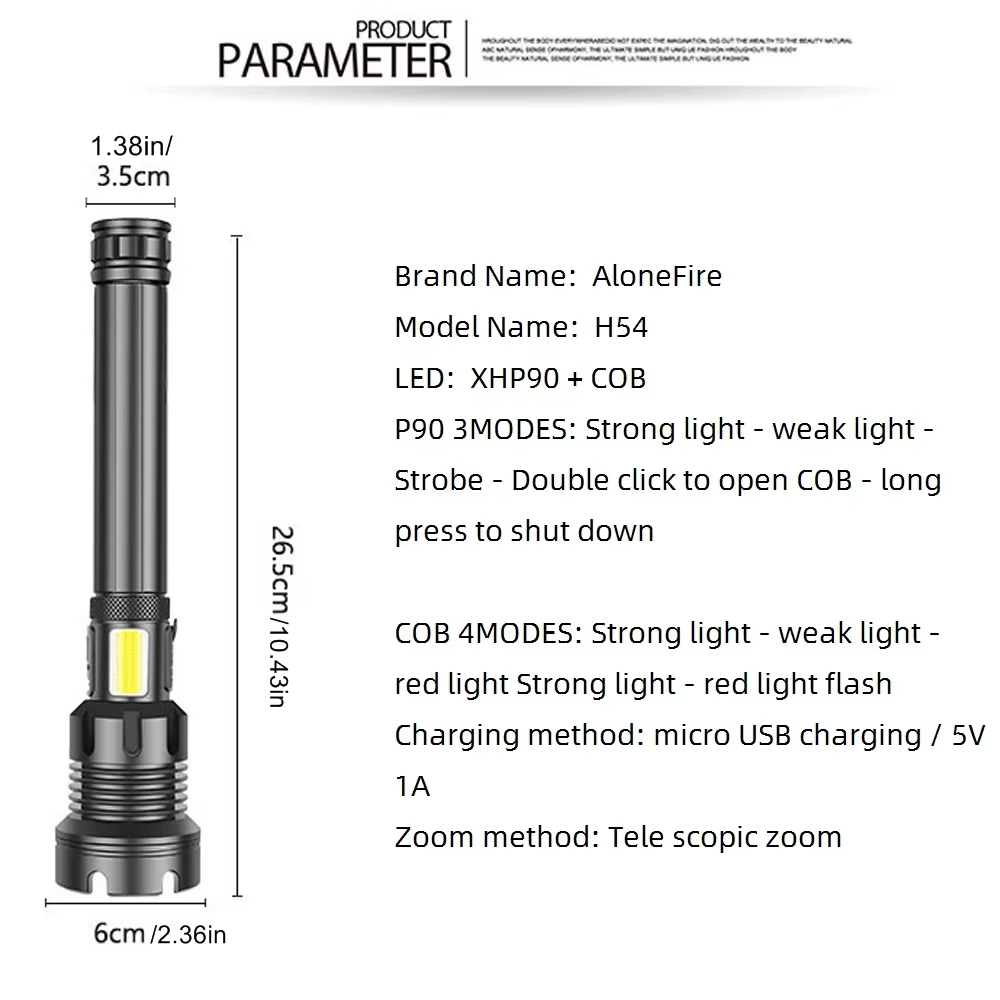 Linterna táctica recargable USB Zoom LED potente para patrulla - imagen 5