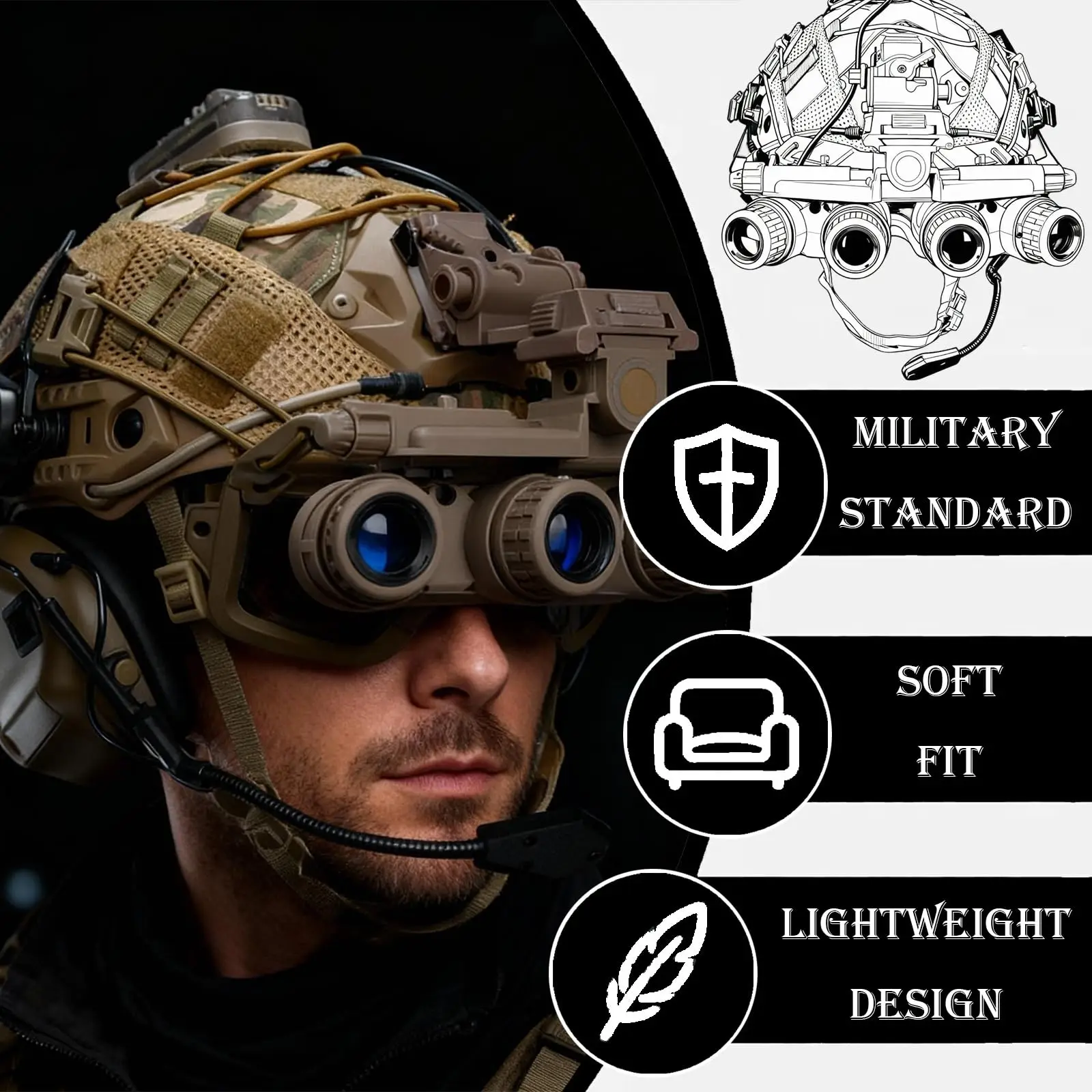 Casco táctico Airsoft FAST con NVG, auriculares y luces de señalización