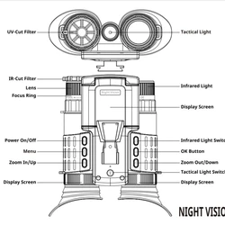 Binocular visión nocturna infrarrojo doble ojo con brújula y grabación