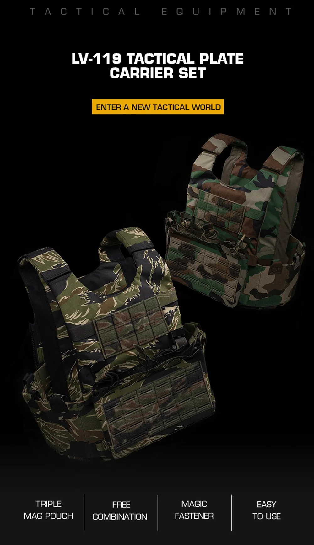 Vista del chaleco LV-119 con patrón tigre