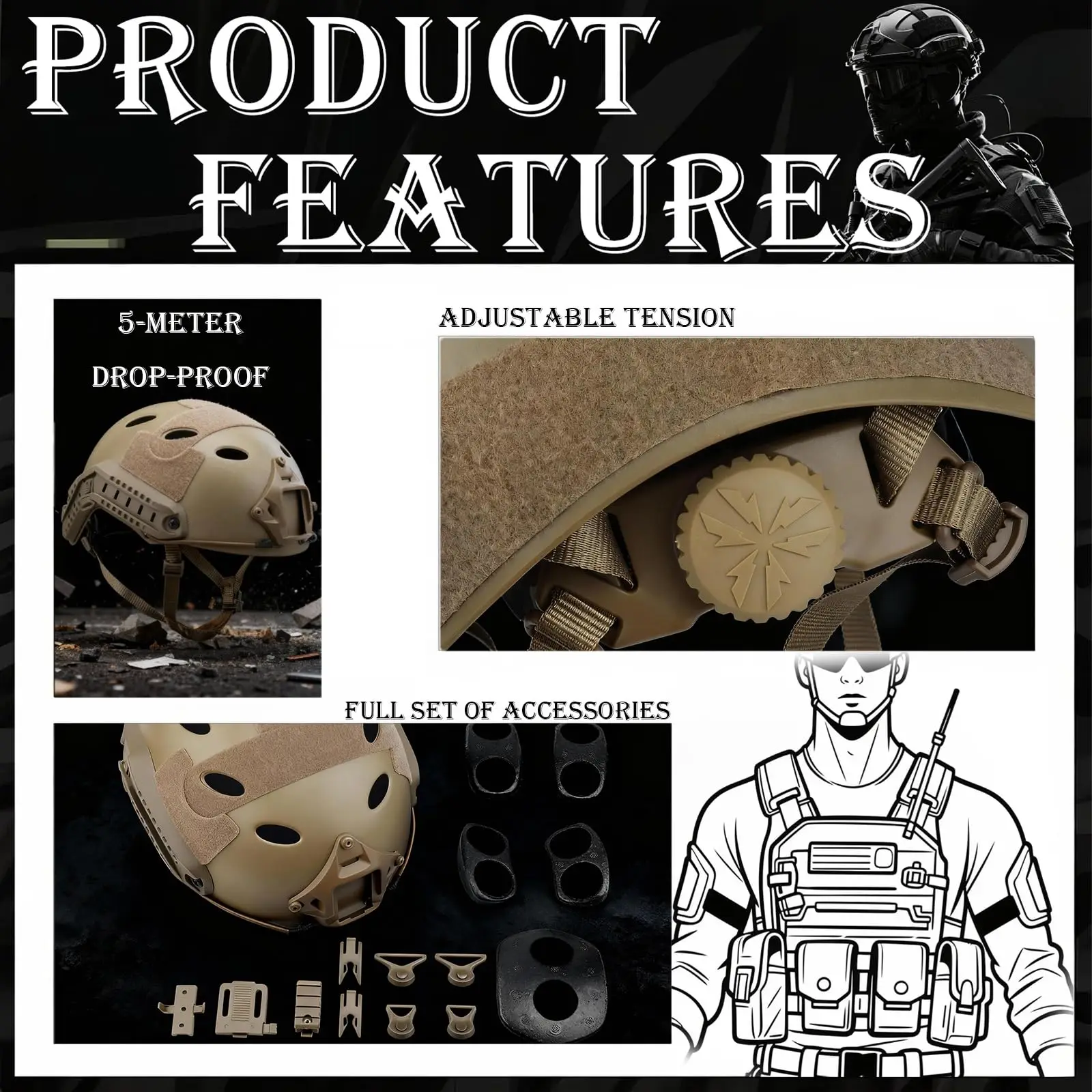 Casco táctico Airsoft FAST con NVG, auriculares y luces de señalización - imagen 5