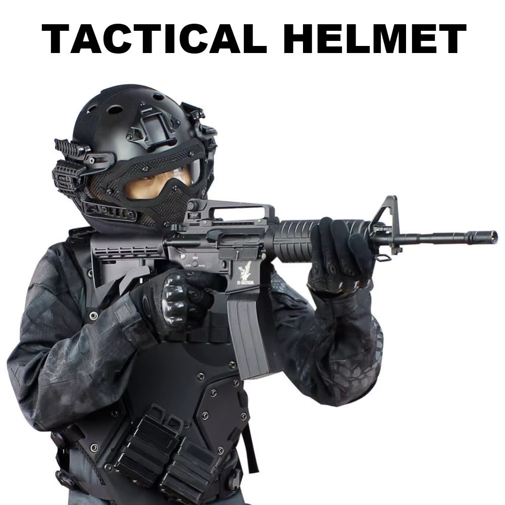 Vista frontal del casco táctico sistema G4 con máscara