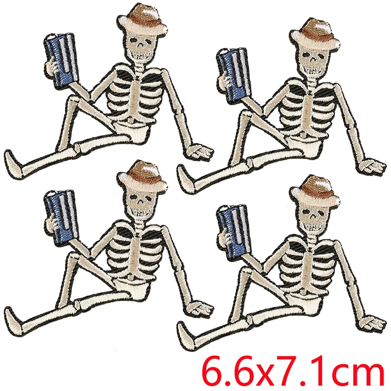 Parche bordado calavera gótica con llama termoadhesivo - imagen 2