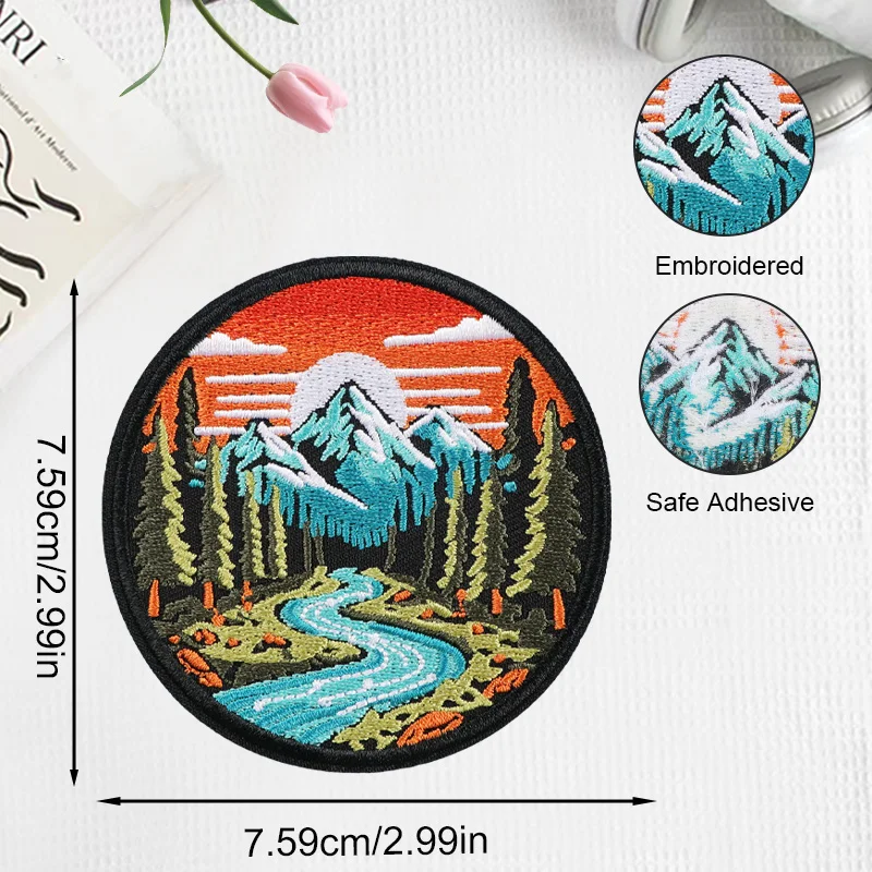 Parche termoadhesivo bordado montañas y ríos para gorra - imagen 5
