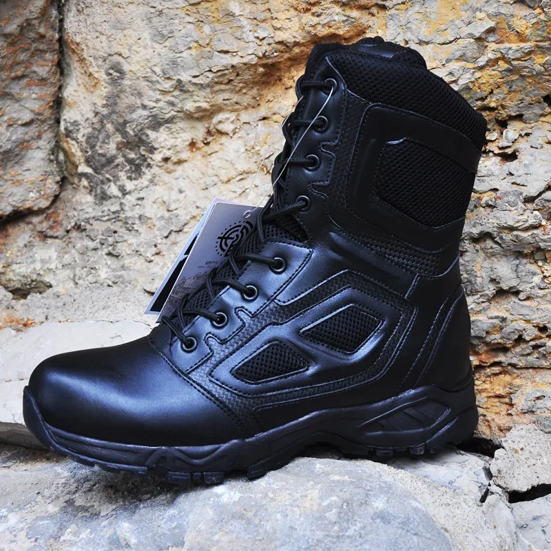 Botín táctico impermeable de cuero genuino – Negro/desierto - imagen 4