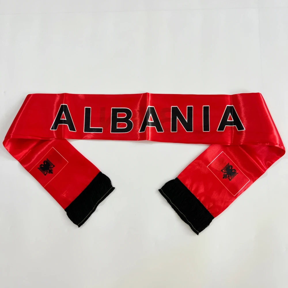 Bufanda Albania satén estampada ambos lados con borlas para fútbol - imagen 2