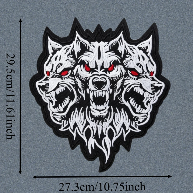 Parche bordado perro de tres cabezas – Insignia táctica termoadhesiva - imagen 3