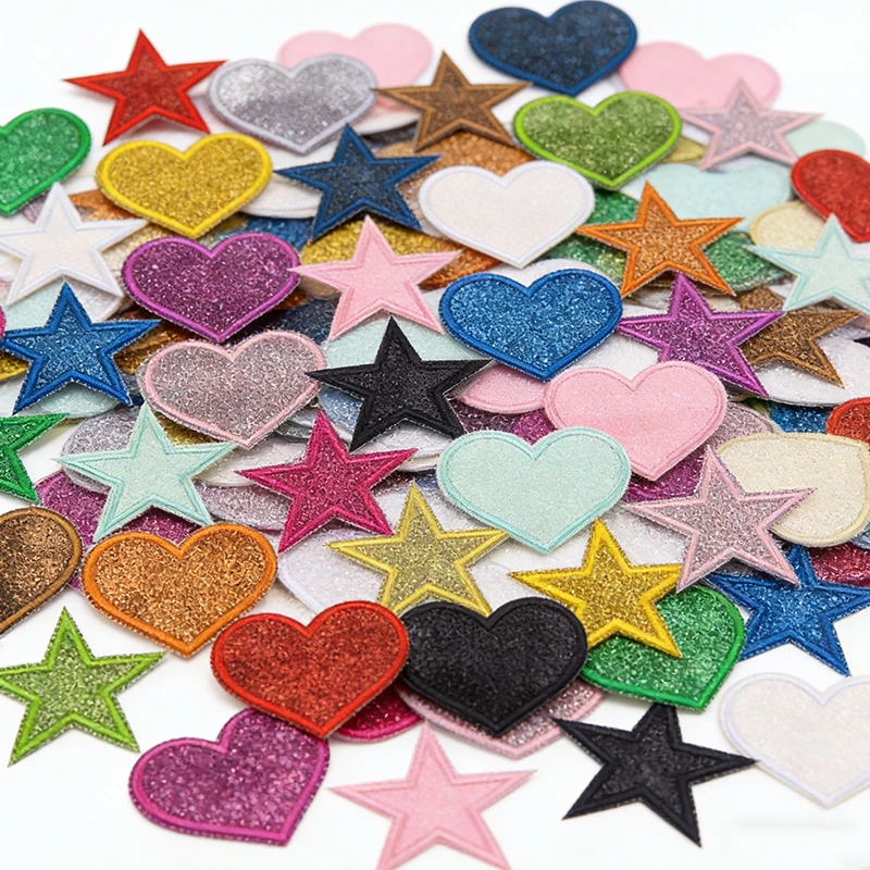 Parche termoadhesivo estrella y corazón con brillantina para ropa DIY - imagen 3
