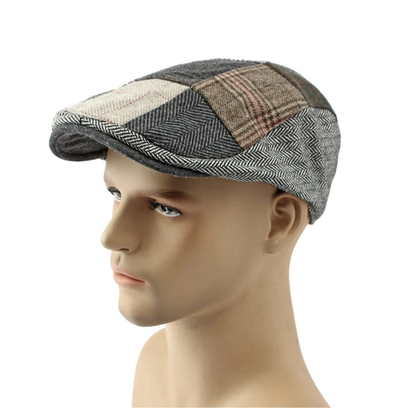 Gorra Newsboy Cuadros Hombre – Boina Twill Espiga con Parches - imagen 4