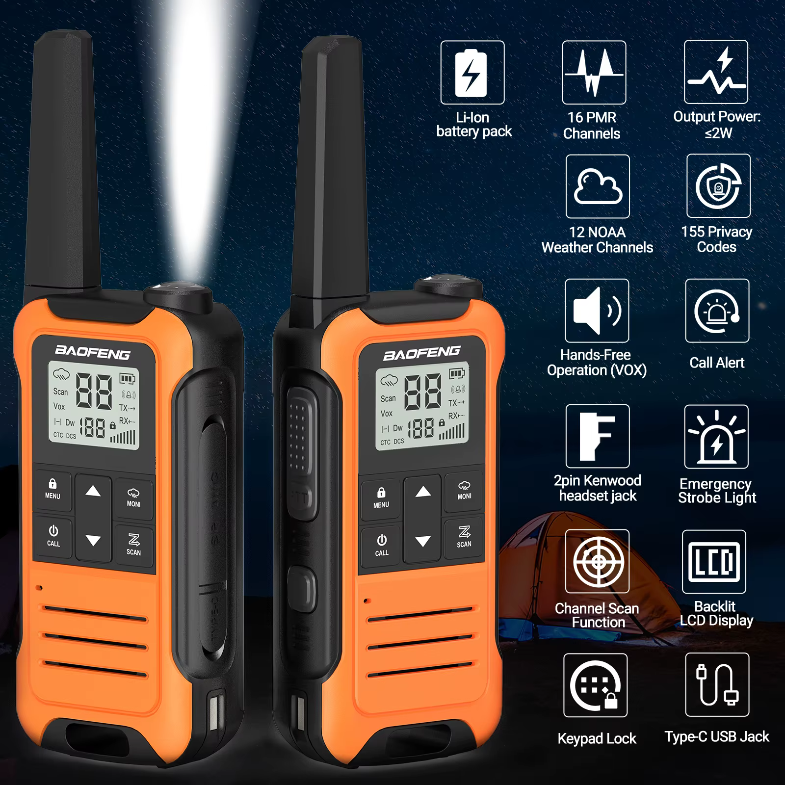 Baofeng F22 Walkie Talkie PMR recargable VOX compacto para exteriores - imagen 4