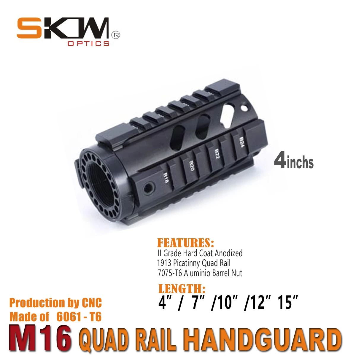 SKWoptics Free-Flot guardamanos M16 quad rail Picatinny aluminio