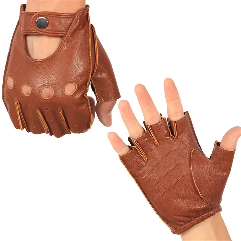 Guantes tácticos de cuero medio dedo transpirables antideslizantes - imagen 2