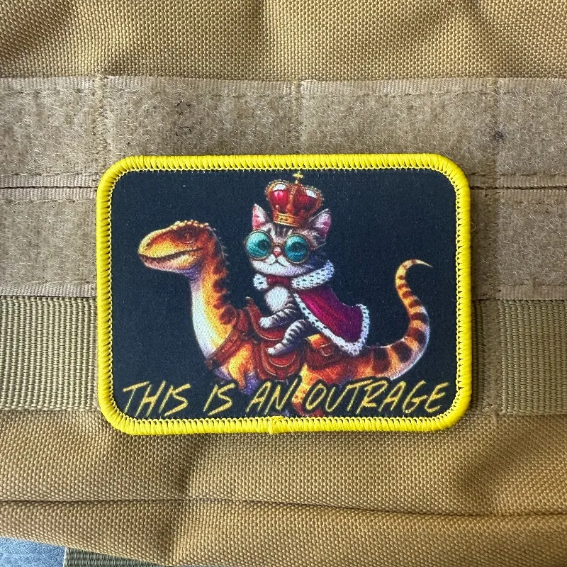 Parche táctico velcro gato y dinosaurio frase Esto es una broma