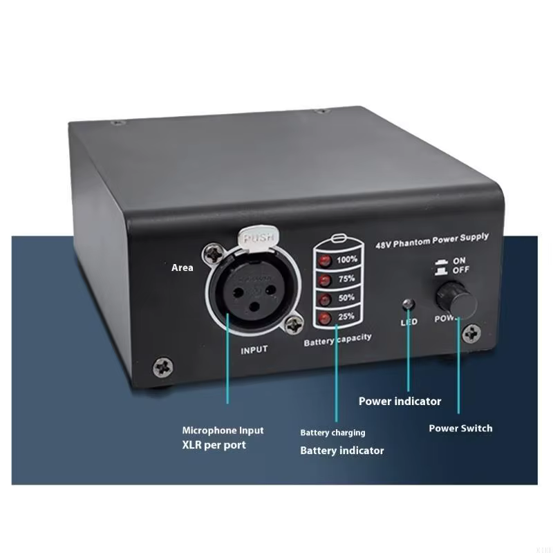 Alimentador phantom profesional USB blindado para micrófono - imagen 2