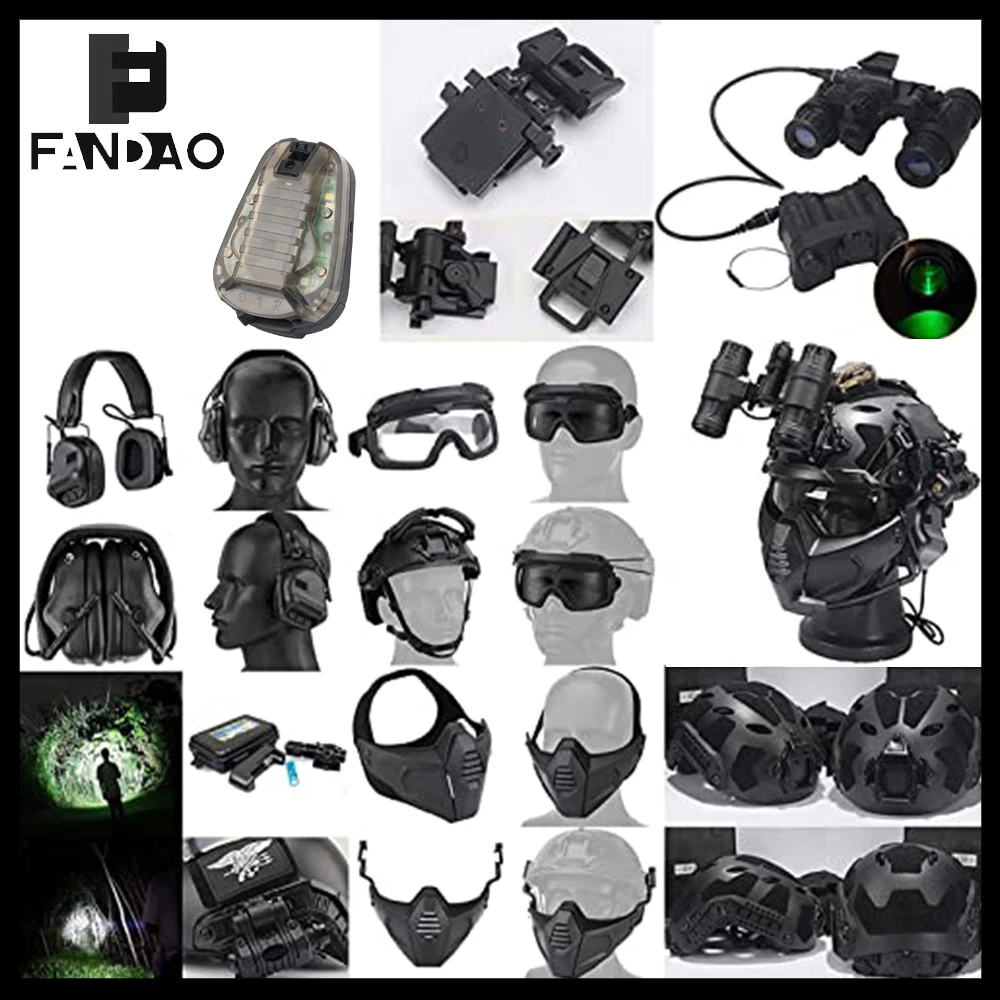 Casco táctico rápido con auriculares, protección facial y NVG - imagen 3