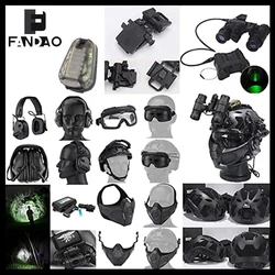 Casco táctico rápido con auriculares, protección facial y NVG