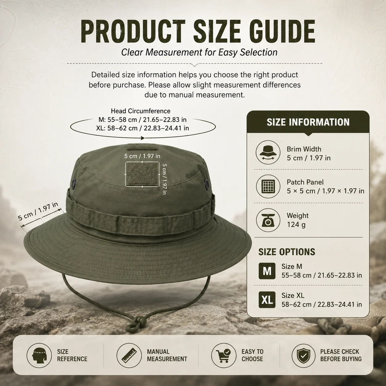 Sombrero Boonie Táctico con Malla Transpirable y Cordón Ajustable - imagen 2