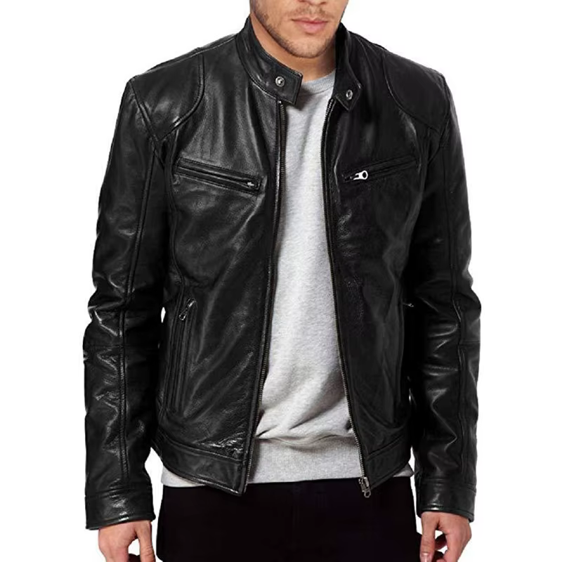 Chaqueta cuero motociclista hombre – Polipiel con solapa ajustada - imagen 2